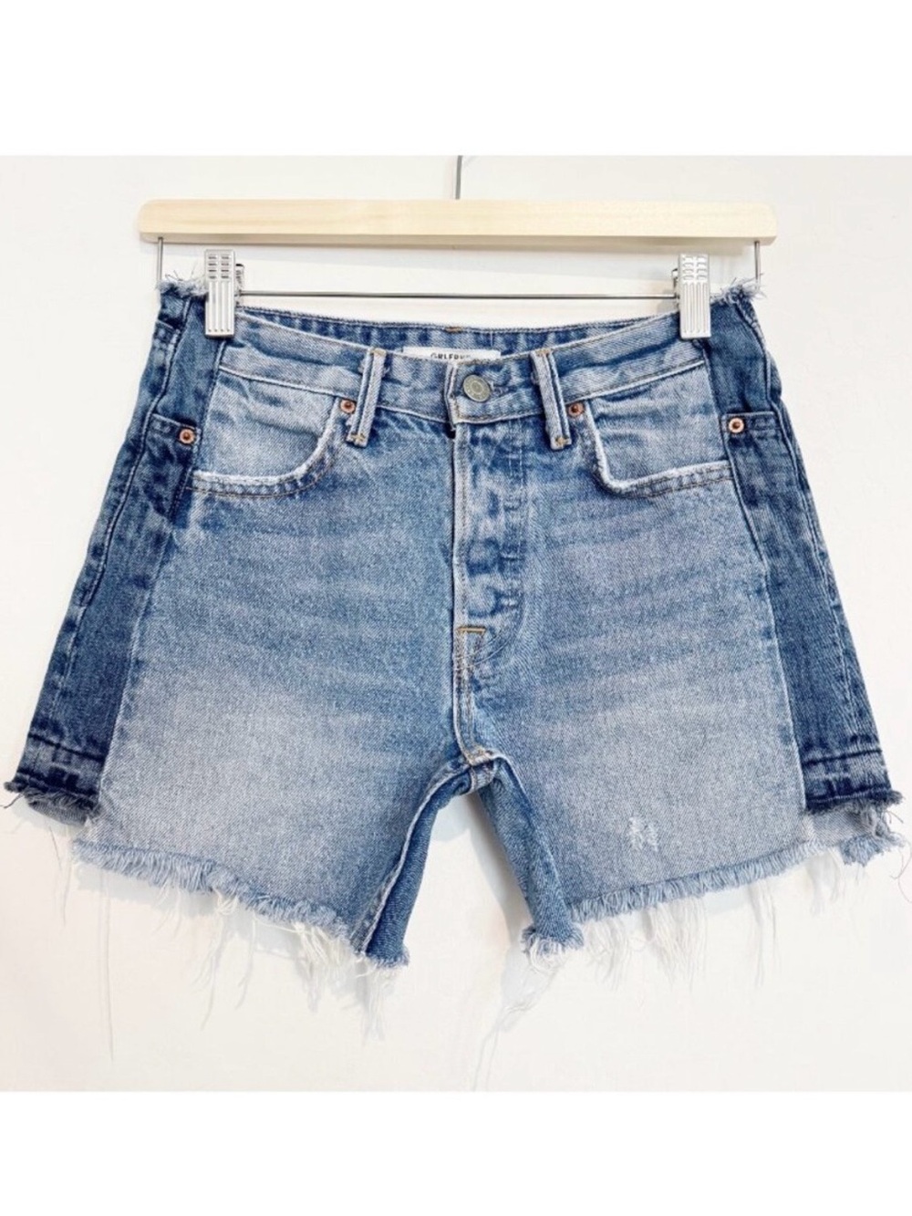Grlfrnd Sophie Shorts Size 24 Blue Distressed Mid Rise Frayed Preppy Coastal Gir